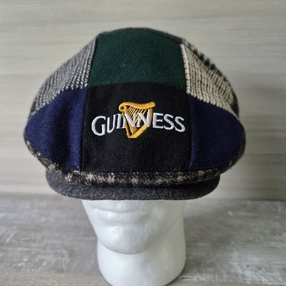 Guinness Patchwork Tweed Flat Cap Newsboy Cabbie Hat Men's Large 61cm NWT